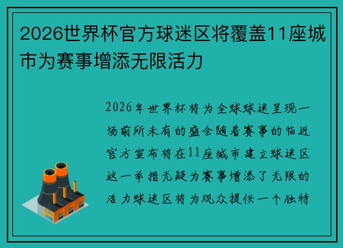 2026世界杯官方球迷区将覆盖11座城市为赛事增添无限活力