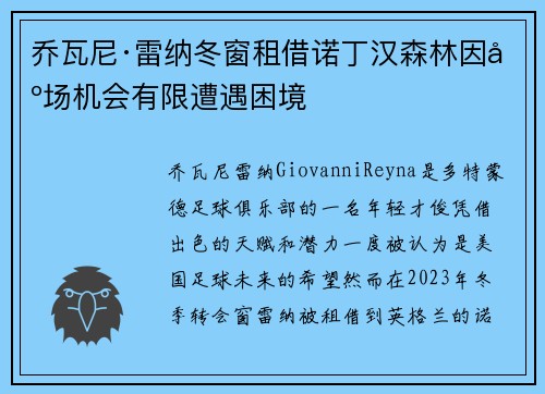 乔瓦尼·雷纳冬窗租借诺丁汉森林因出场机会有限遭遇困境